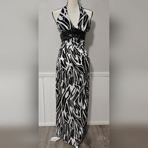 My Michelle Sequin Hearts Zebra Halter Maxi Dress
